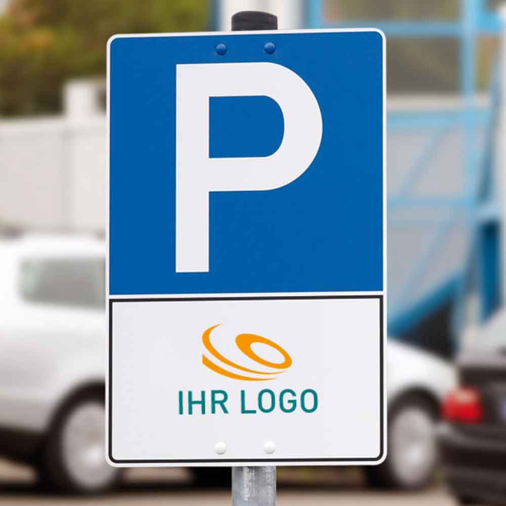 Individuelles Parkplatzschild - Symbol: P - Text: Logo nach Ihren Vorgaben