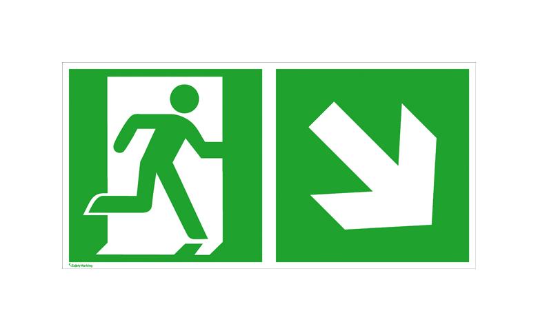 Fluchtwegschild - langnachleuchtend - Notausgang rechts mit Zusatzzeichen: Richtungsangabe rechts abwärts