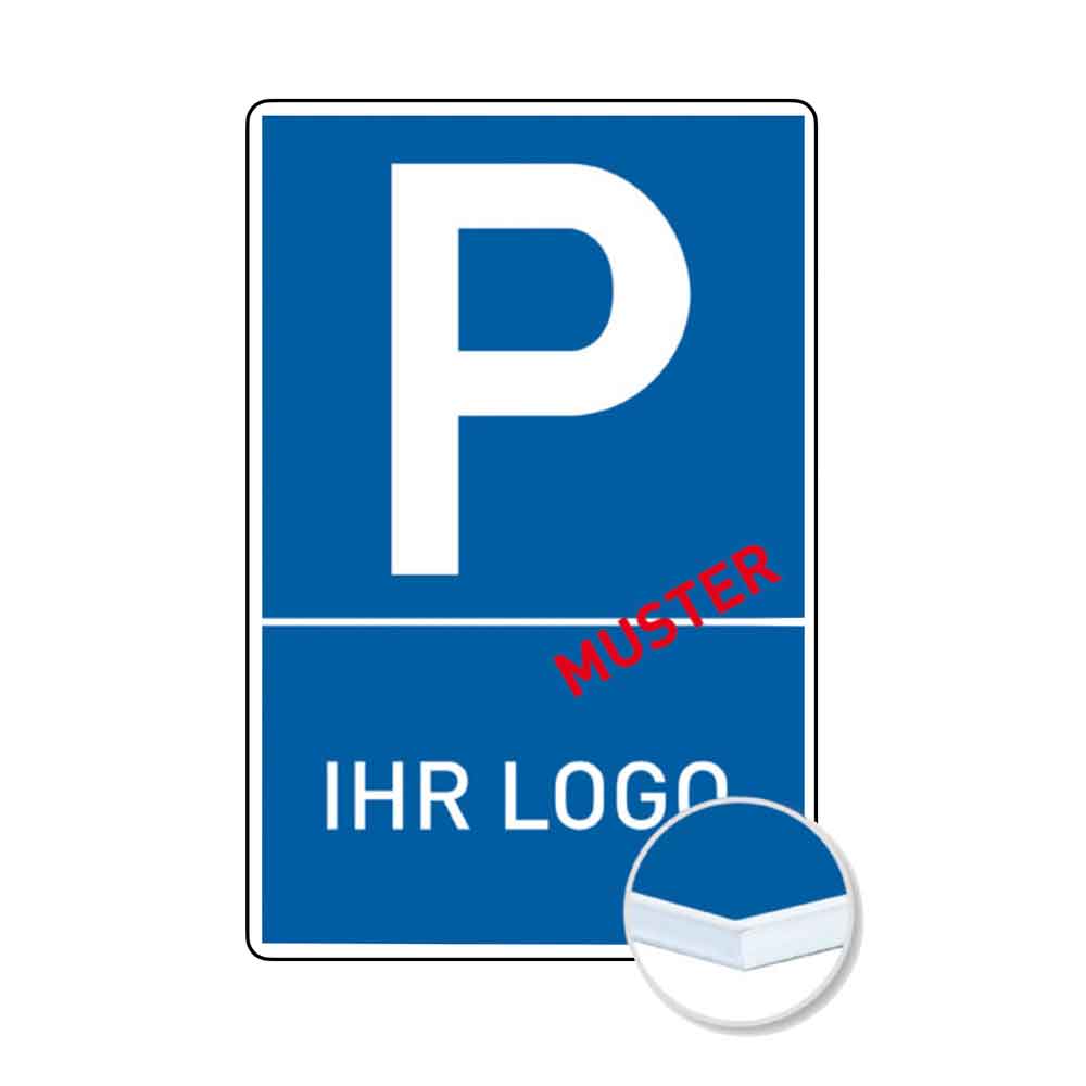 Individuelles Parkplatzschild - Symbol: P - Text: Logo nach Ihren Vorgaben