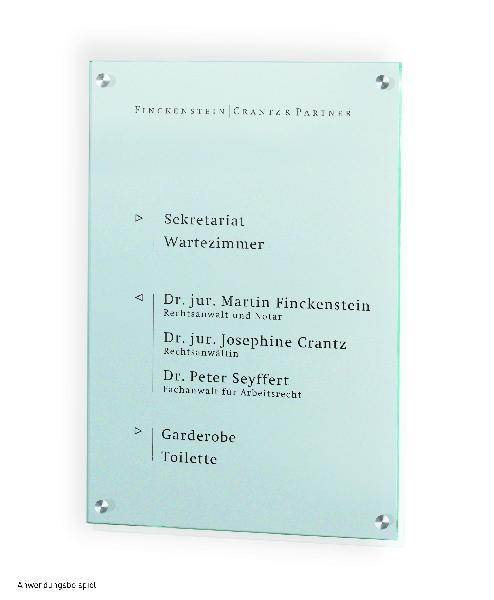 CRISTALLO Wandschild - rahmenlos - aus 1 x 8 mm Einscheiben-Sicherheitsglas - 4 bzw. 6 Edelstahlhalter