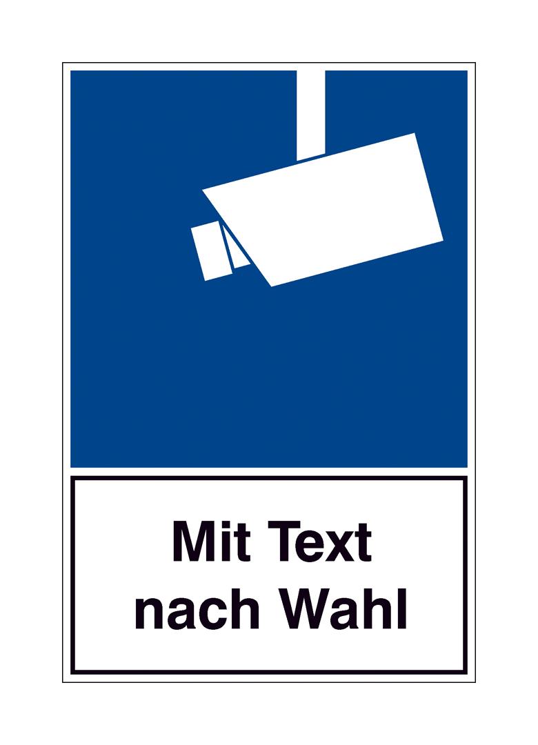 Video Infozeichen - DIN - Symbol: Hinweis Videoüberwachung und Text nach Wahl