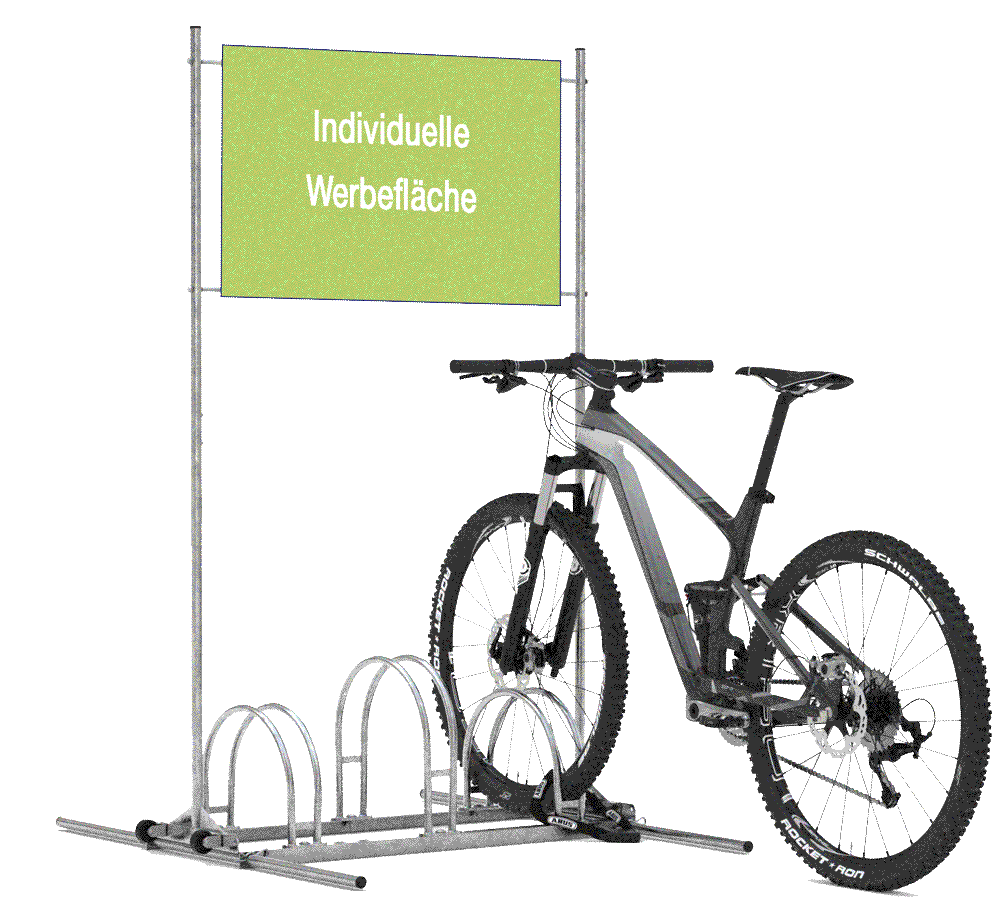 Fahrradwerbeständer mit individuell gestaltbarer Werbeflaeche