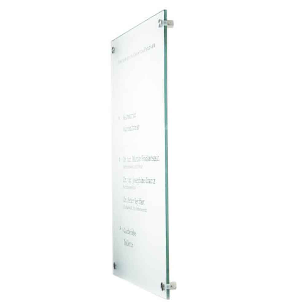 CRISTALLO Firmenschild Wegweiser - rahmenlos - 1 x 8 mm Sicherheitsglas - hochwertige Edelstahlhalter - 4 Größen