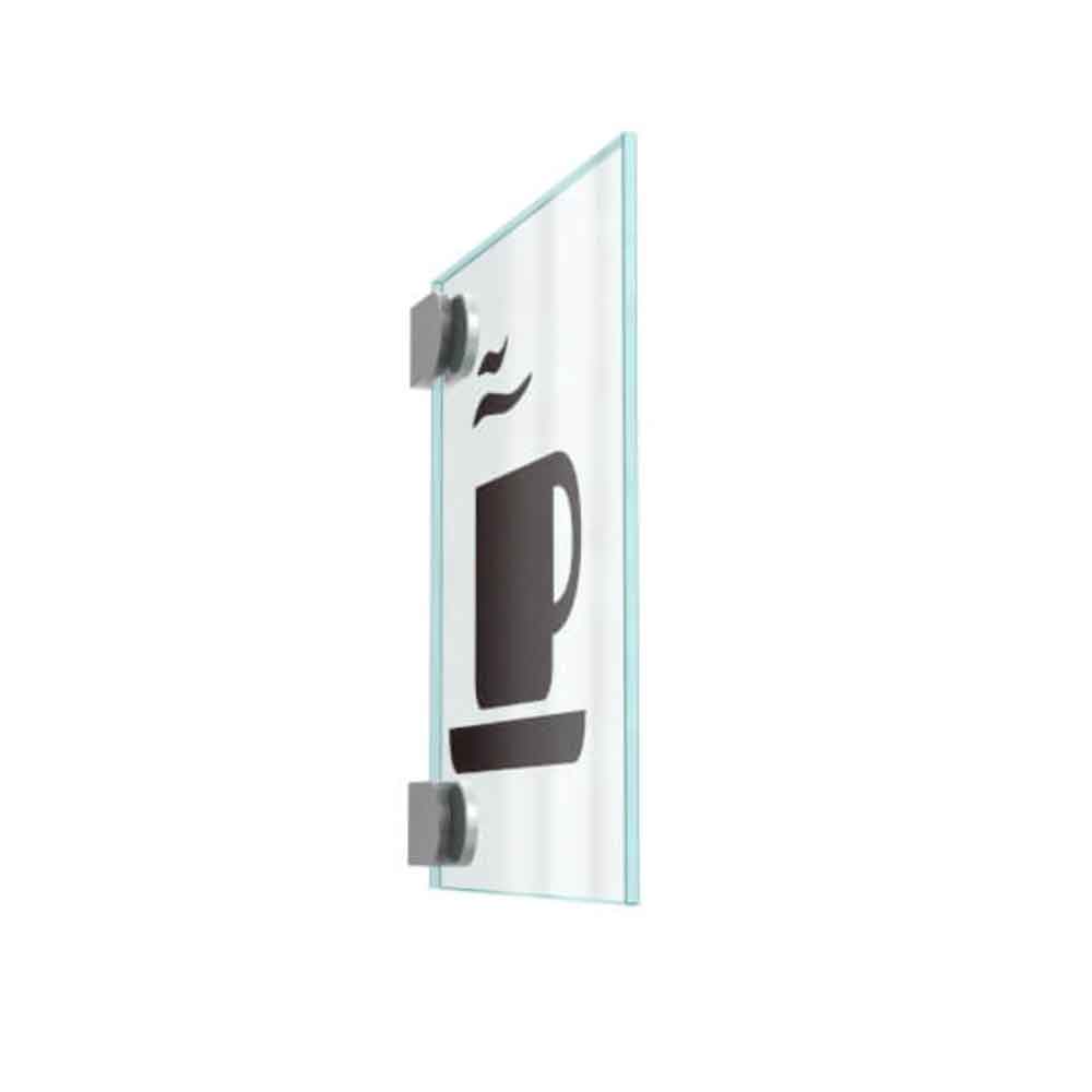 CRISTALLO Fahnenschild aus 1 x 4 mm Sicherheitsglas - mit Edelstahl-Schildklemmen - in 3 Größen