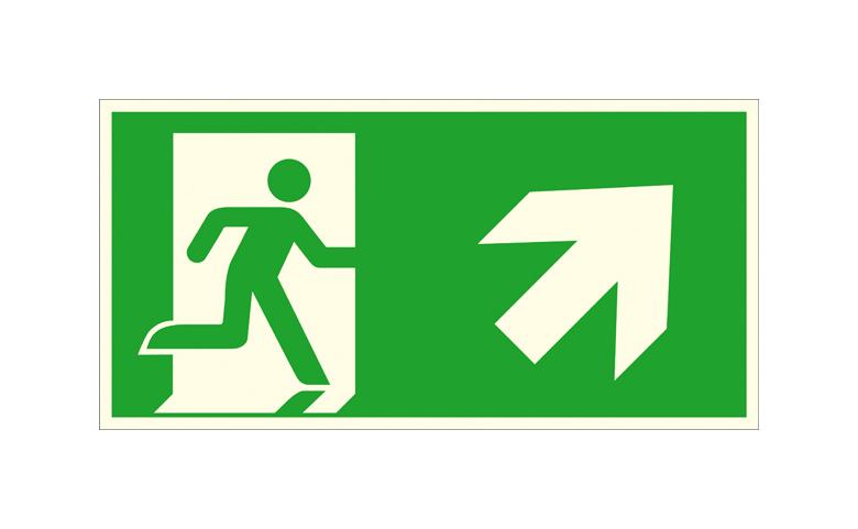 Fluchtwegschild - Notausgang rechts - schräg aufwärts - (Kombischild)