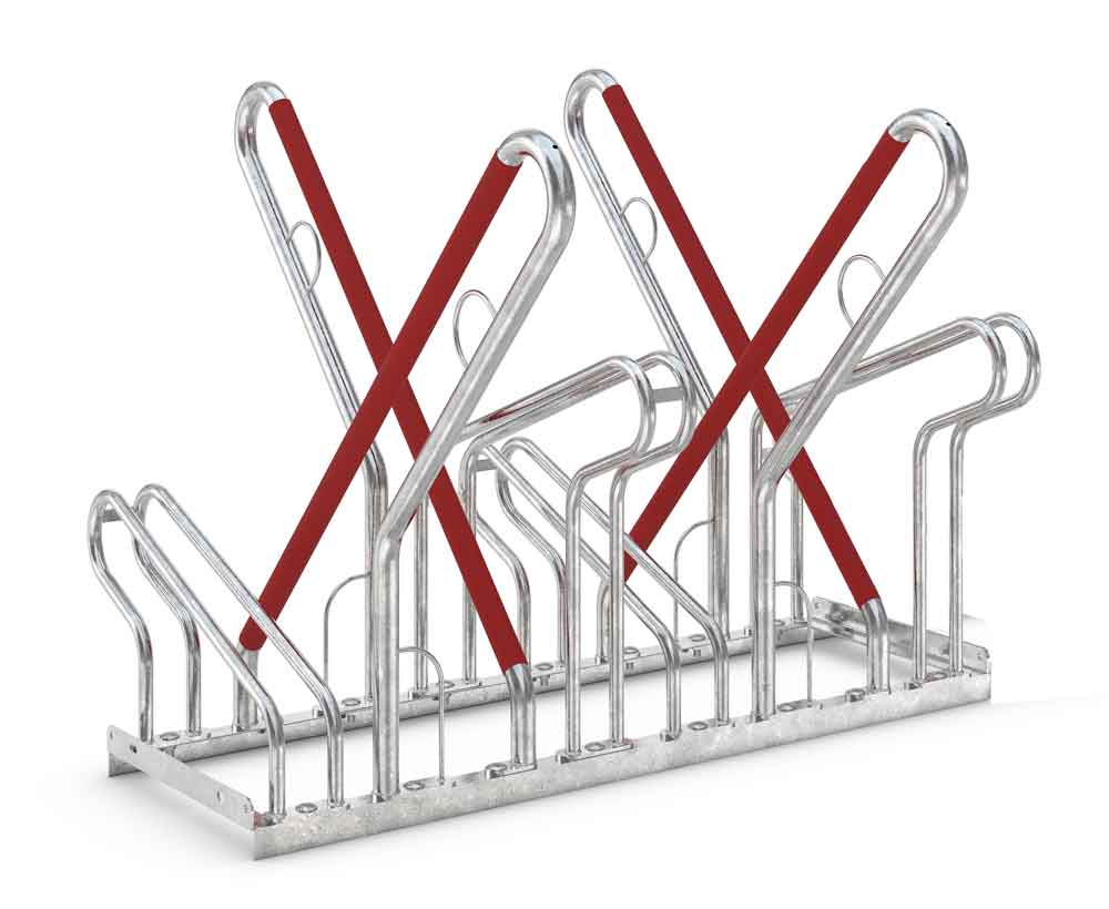 Fahrrad-Anlehnparker 2500 XBF - selbststehende Stahlkonstruktion - Radabstand 540 mm - 4-12 Einstellplätze zweiseitig