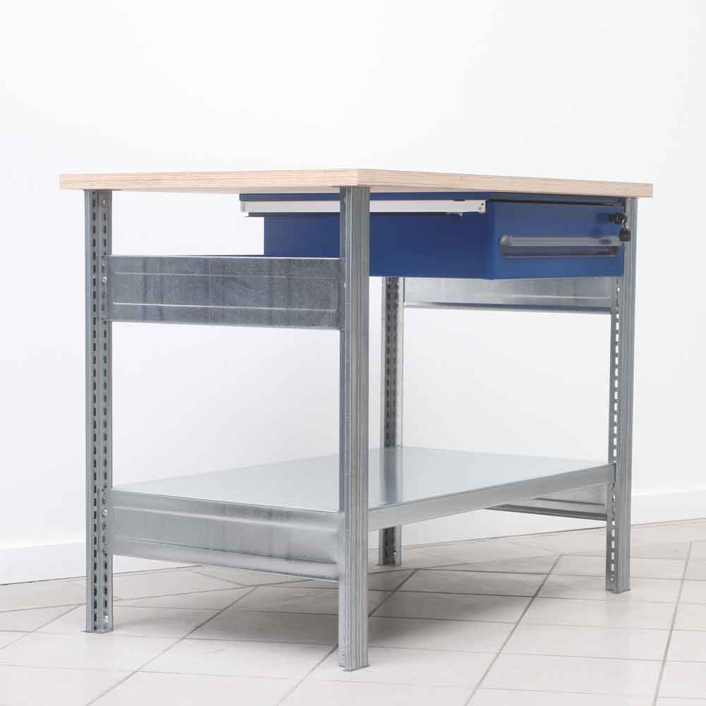 BERT-Werktisch Typ 1- 1 Ebene Stahlfachboden - 1 Hängeschublade - B 1100 x H 880 x T 700 mm - 150 kg