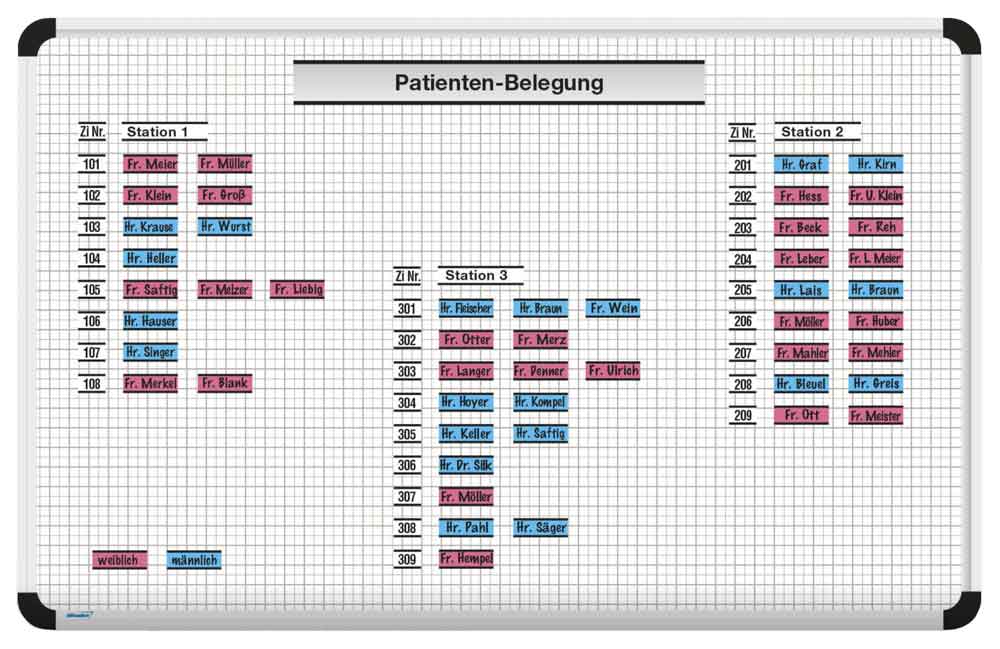 Magnettafel Patienten-Belegung - B 700 x H 490 mm - 120 Patienten