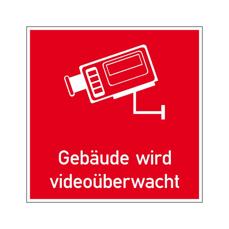 Video Infozeichen -  Betriebskennzeichnung - Symbol - Text: Gebäude wird videoüberwacht