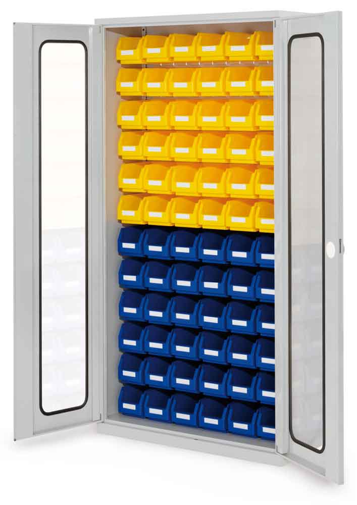 RasterPlan® - Schlitzplattenschrank Modell 53 - bestückt mit Lagersichtkästen - Türen wählbar