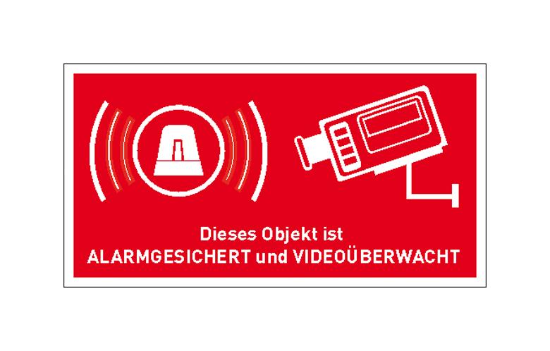 Video Infozeichen Innenverklebung - Betriebskennzeichnung - Symbol - Text: Objekt Alarmgesichert und Videoüberwacht