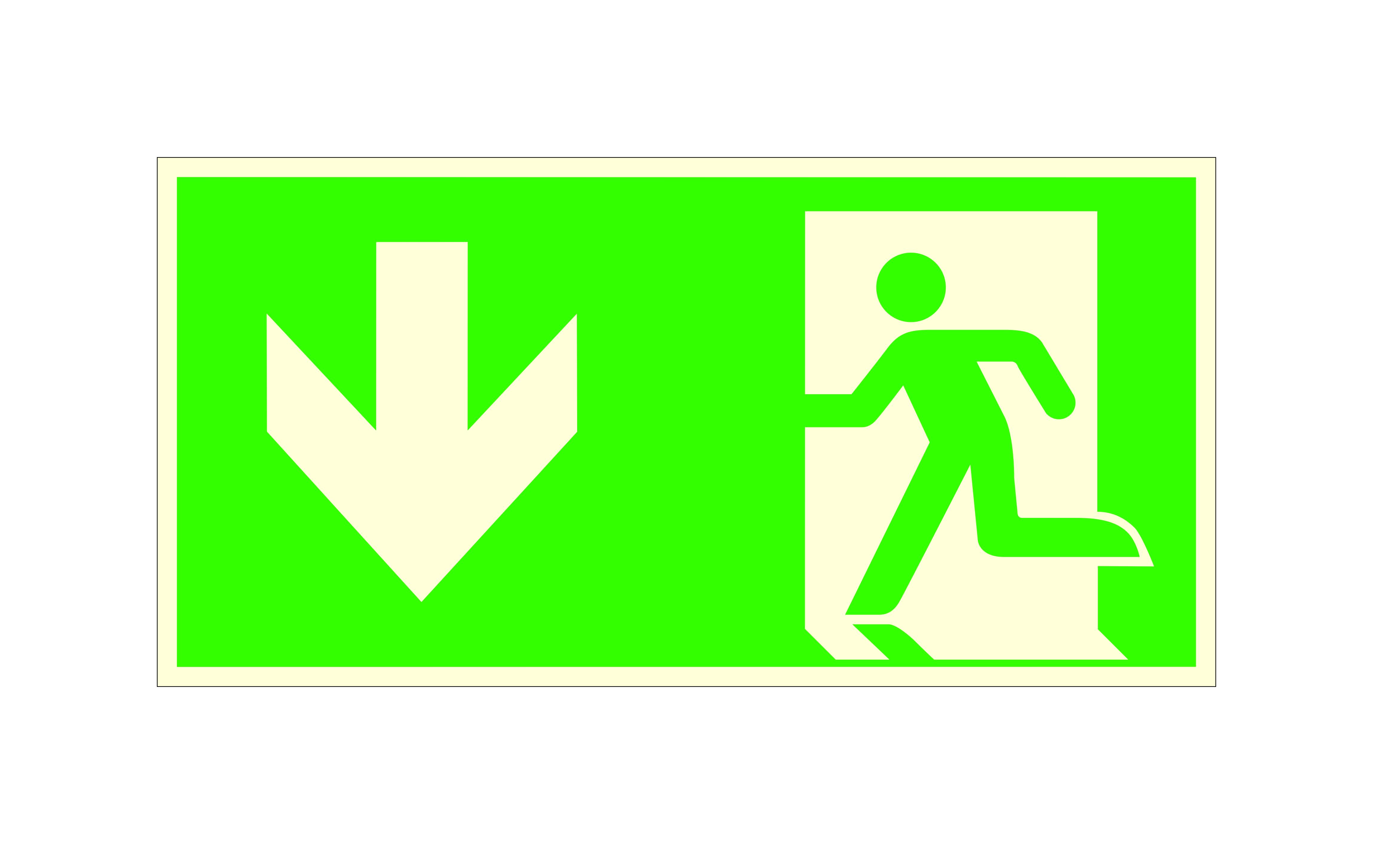 Fluchtwegschild - langnachleuchtend - Notausgang links, abwärts (Kombischild)