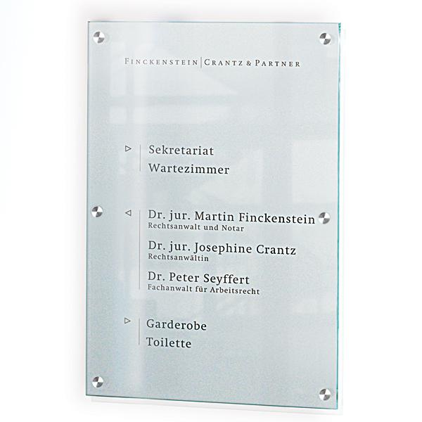 CRISTALLO Wandschild - rahmenlos - aus 1 x 8 mm Einscheiben-Sicherheitsglas - 4 bzw. 6 Edelstahlhalter