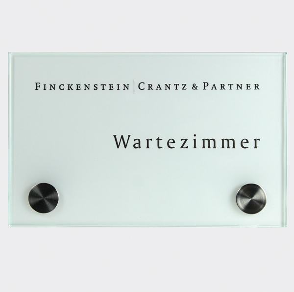 CRISTALLO Türschild - rahmenlos - aus 2 x 4 mm Einscheiben-Sicherheitsglas - 2 Edelstahlhalter