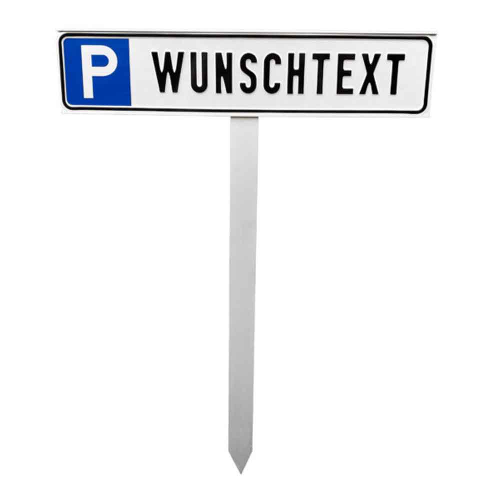 Parkplatzschild mit Einschlagpfosten - Symbol P - mit Text bis 20 Zeichen