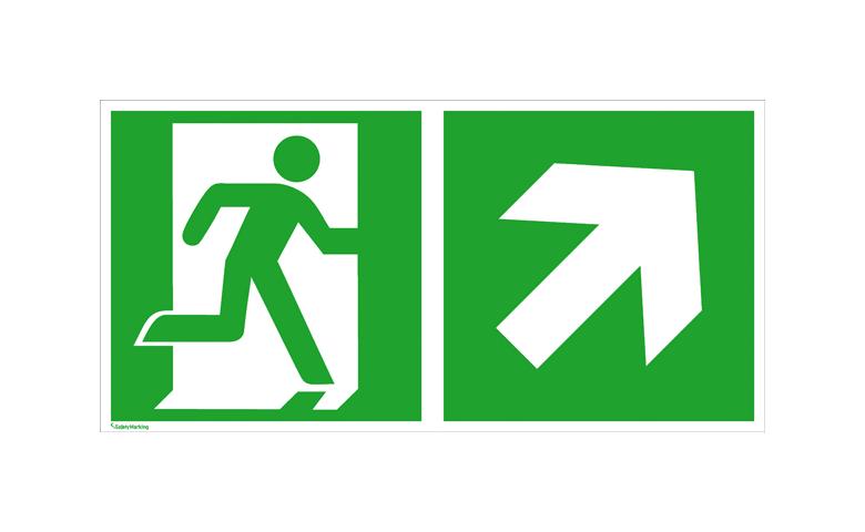 Fluchtwegschild - Notausgang rechts mit Zusatzzeichen: Richtungsangabe rechts aufwärts