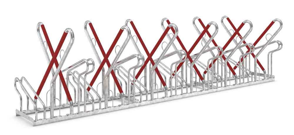 Fahrrad-Anlehnparker 2500 XBF - selbststehende Stahlkonstruktion - Radabstand 540 mm - 4-12 Einstellplätze zweiseitig