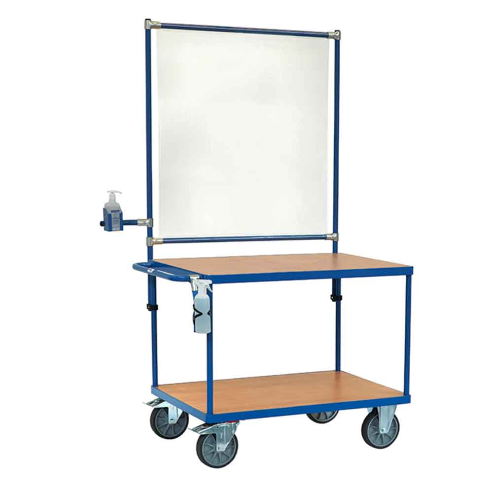 Tischwagen mit Infektionsschutzausstattung - Ladefläche L 1000 x B 700 mm - Tragkraft 600 kg